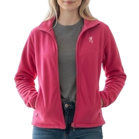 Browning Jackets & Blazers - Browning Hot Pink Fleece Full Zip Jacket Buckmark Logo Size XL